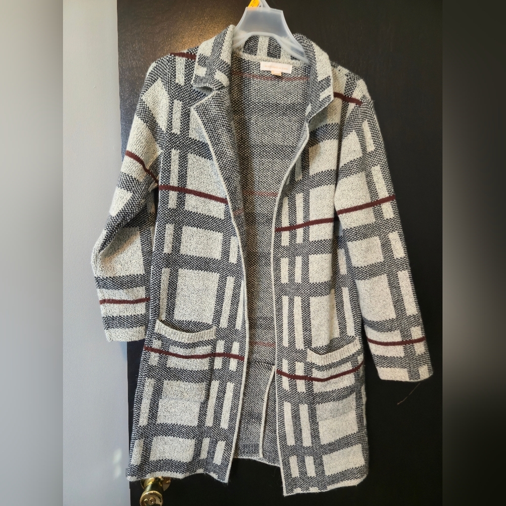 Monteau Los Angeles Plaid Open Front Carigan L